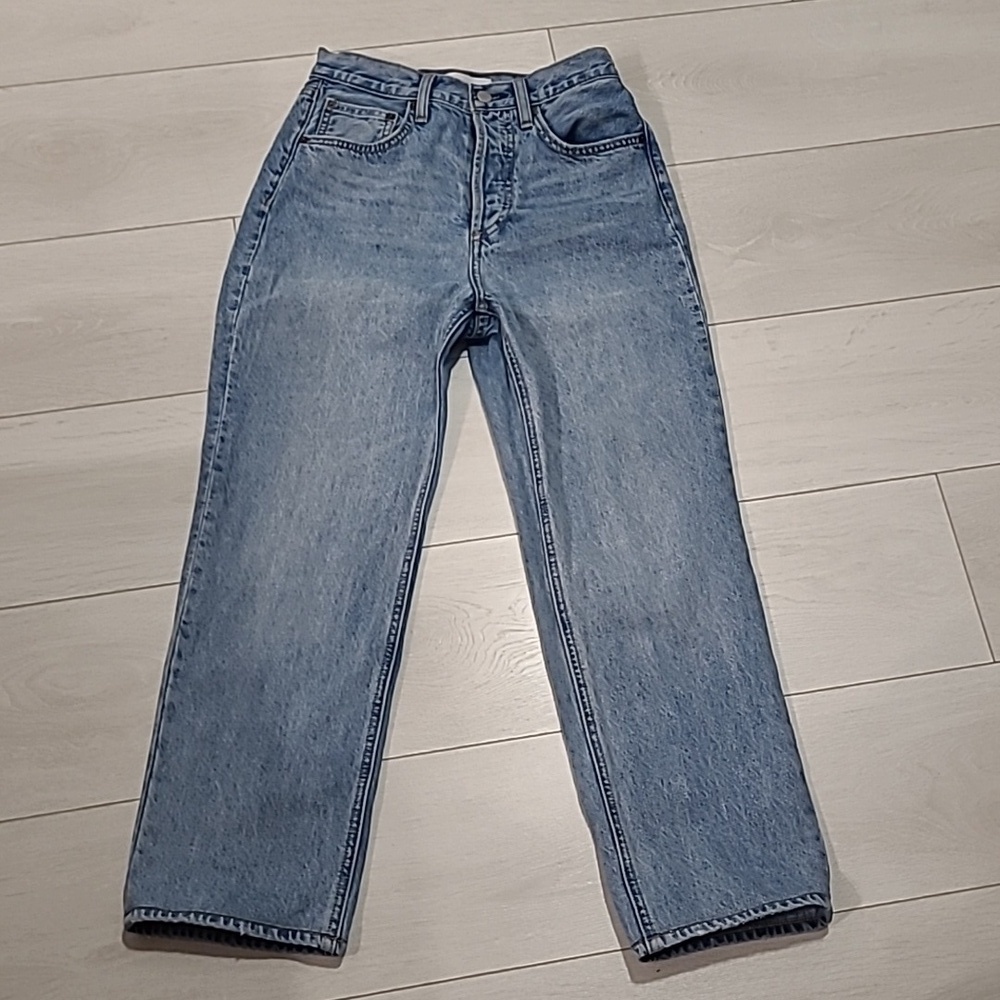 Aritzia Denim Forum Joni High Rise Loose High-waisted Jeans 29 Length Blue sz 24